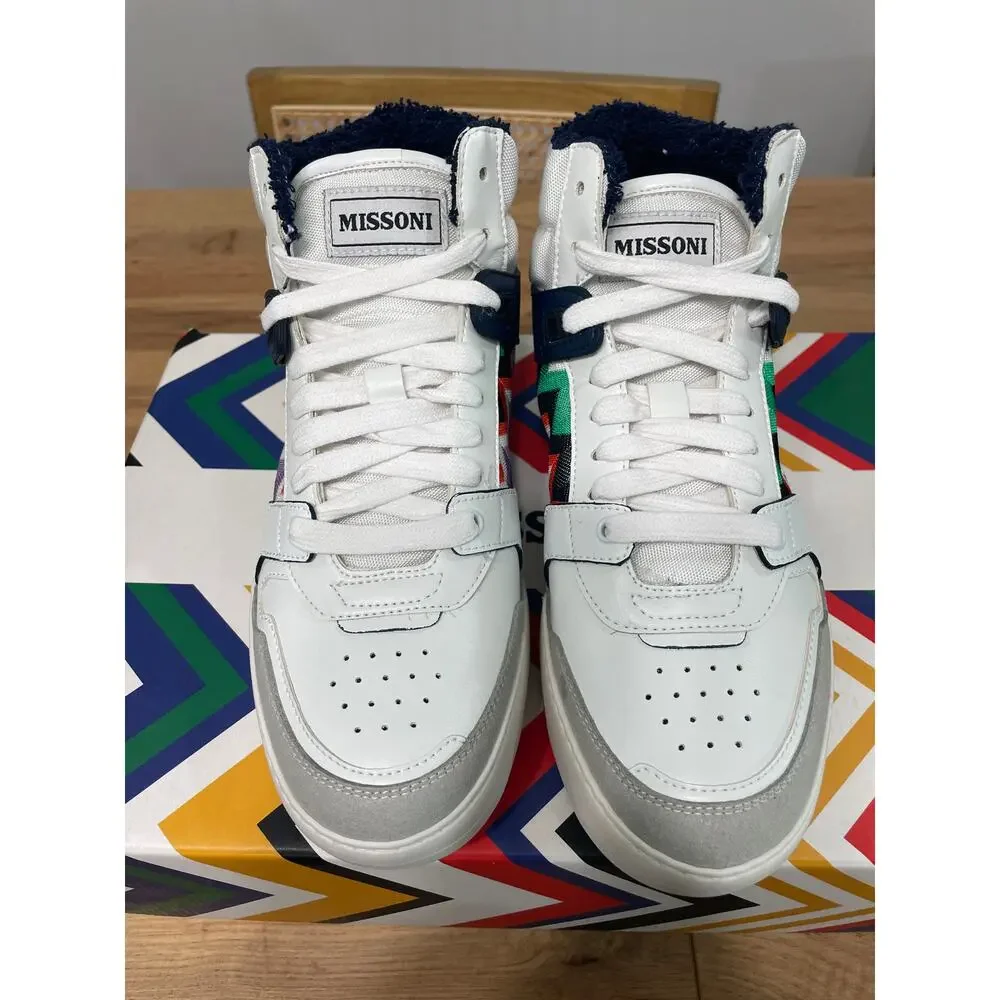 Missoni Basket High Luxury Sneaker White Blue Leather 5 M 6.5 W 37 EU NIB Unisex